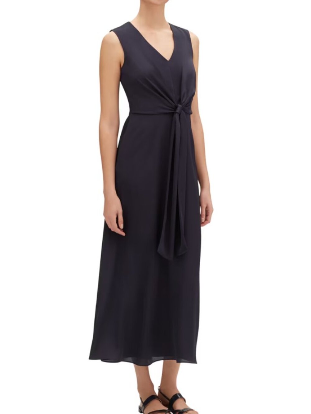 NWOT LAFAYETTE148 Ambrosia Carlisle Cloth V Neck Midi Dress Navy Blue Ink 8